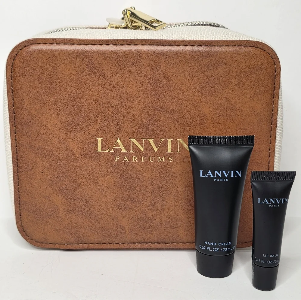 Lanvin Designer Travel Bag Unisex Faux Leather & Canvas + Mini Skincare Set